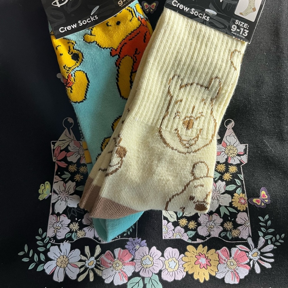 Disney Winnie the Pooh 2pair of Crew Socks - Cream and Blue - Picture 3 of 4